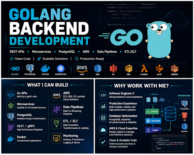 develop a golang backend API, microservice, or data pipeline