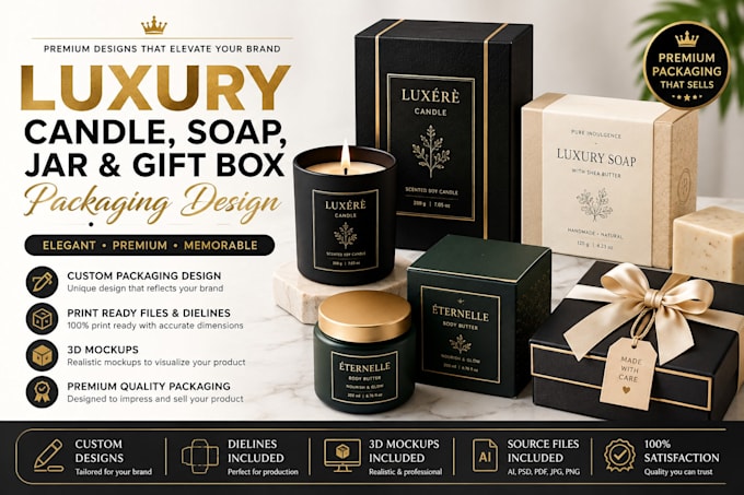 design luxury candle, soap, jar and gift box packaging