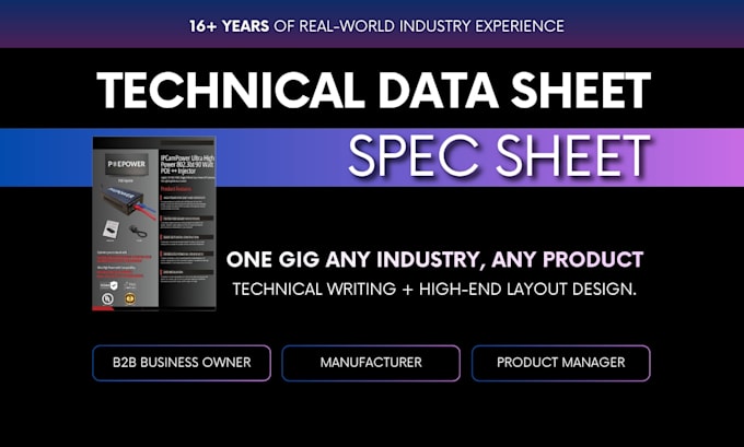 create an engineering datasheet and technical product specification sheet