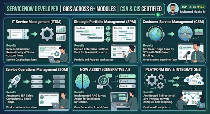 implement and optimize servicenow itsm, csm, spm and now assist