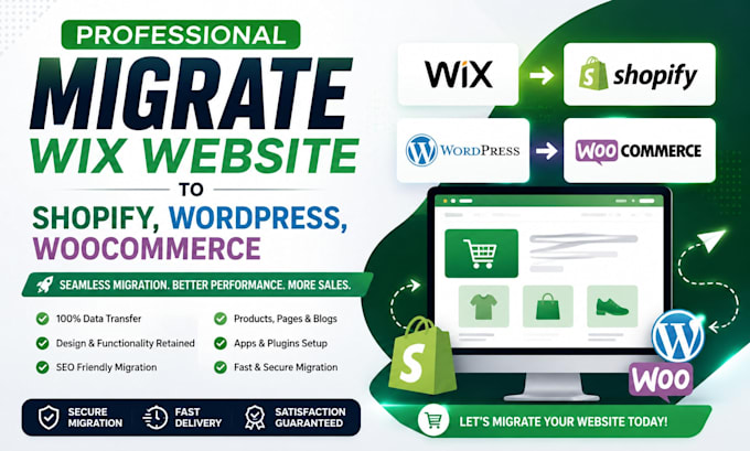 migrate wix website to shopify, wordpress, woocommerce shopify migration