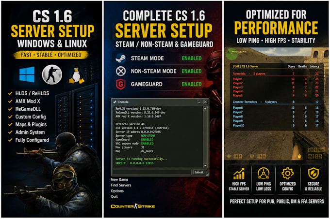create and configure a counter strike server on windows or linux