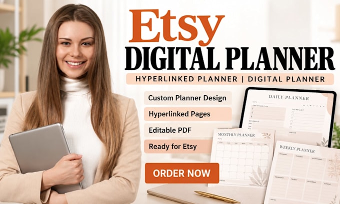 design etsy digital planner hyperlinked planner digital planner