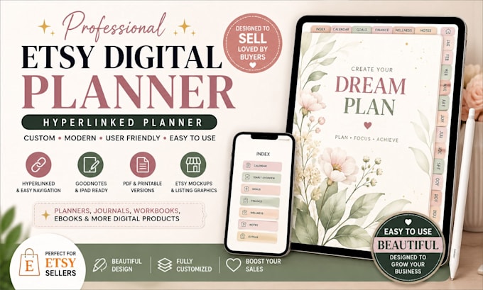 design etsy digital planner hyperlinked planner digital planner