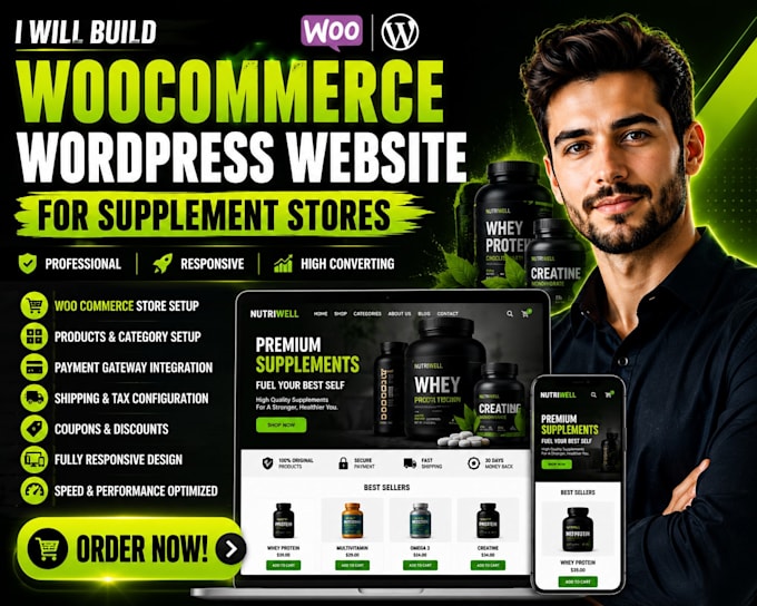 build woocommerce wordpress website for supplement stores