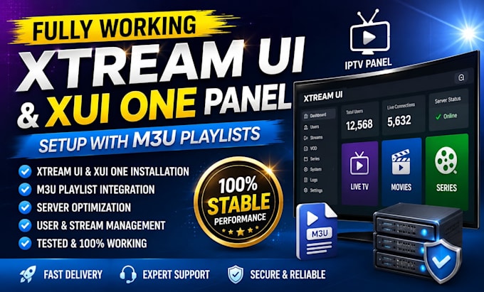 setup fully working xtream ui and xui one panel with m3u playlists
