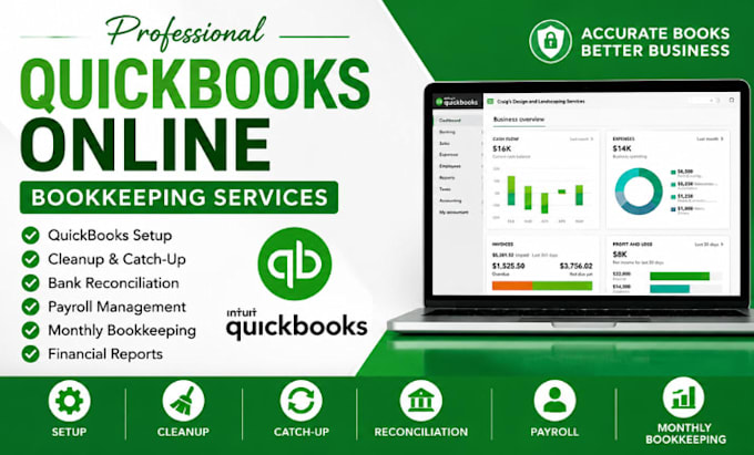 do quickbooks online setup, cleanup, catch up, payroll and monthly bookkeeping