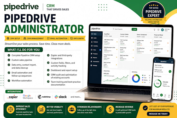 pipedrive administrator, pipedrive crm, data entry, crm management