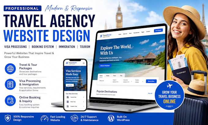 design travel agency website visa processing booking immigration tourism website