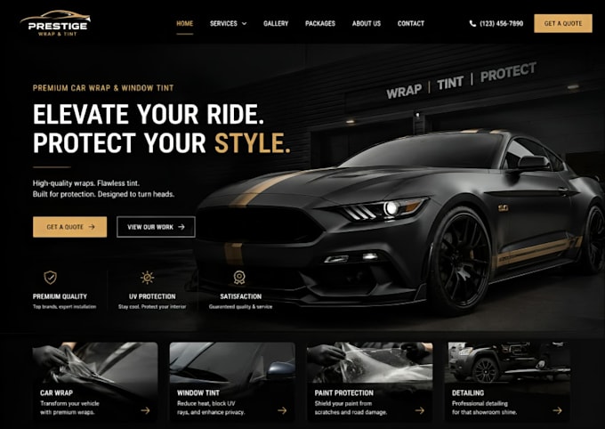design squarespace car wrap website window tint ppf detailing with quote form