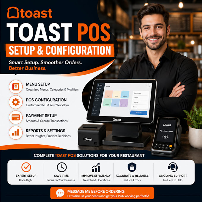 do toast pos setup, menu, payment and restaurant system configuration