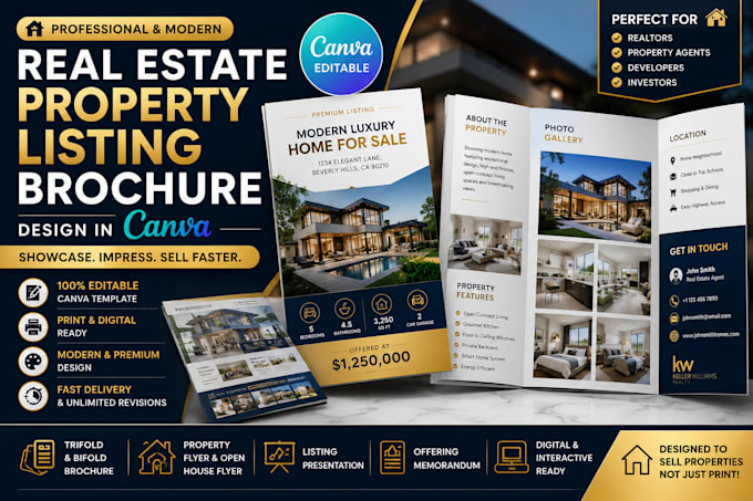 design an editable canva real estate property listing brochure