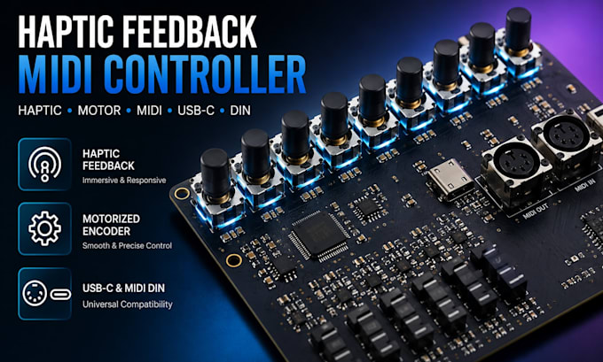 design haptic feedback midi controller pcb motorized haptic encoder usb c