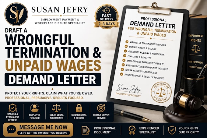 draft a wrongful termination and unpaid wages demand letter