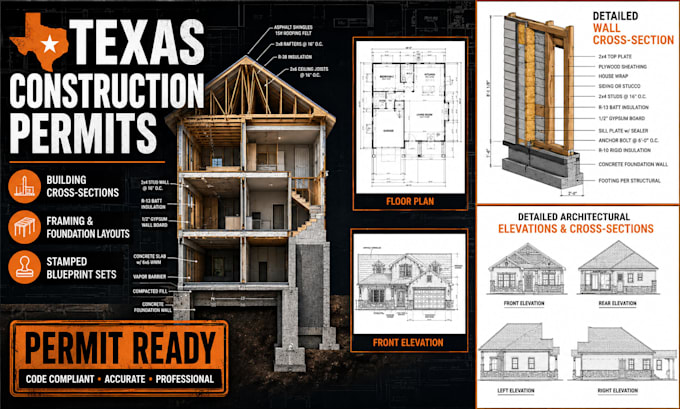 draw building floor plans and cross sections for texas construction permits
