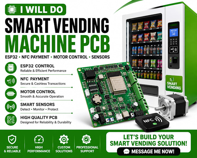 do smart vending machine pcb, esp32 nfc payment, motor control and sensor