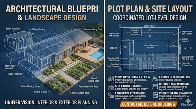 plot plan, site plan, and property layout with landscape drawing