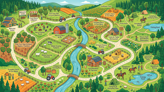 create farm, agritourism map, ranch, property and vector maps