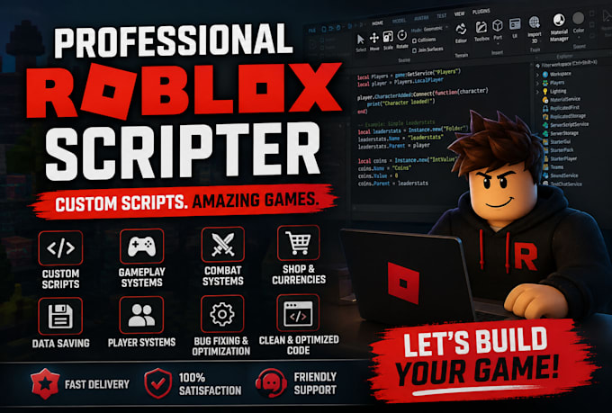 be your professional roblox scripter and create custom roblox game scripts