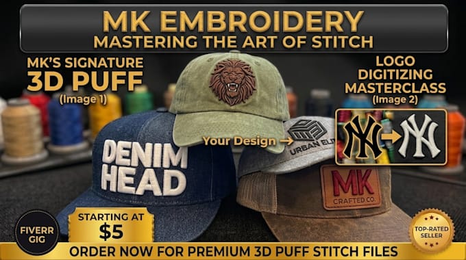do 3d puff embroidery for hat, cap asap