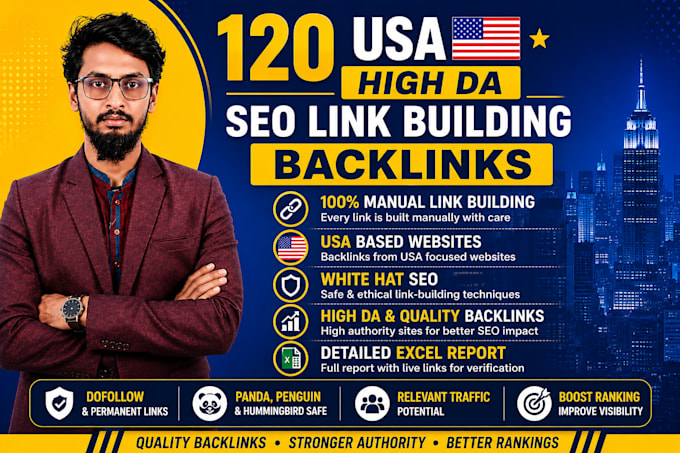 manually create 120 USA high da link building SEO backlinks
