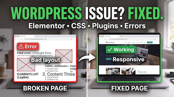 fix wordpress bugs, errors, elementor and CSS issues