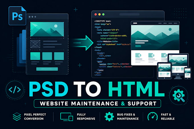 convert PSD to HTML and provide website maintenance and support