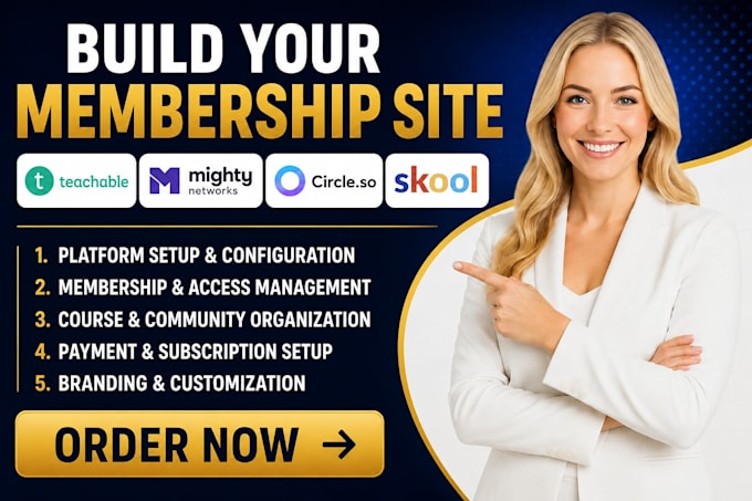 setup mighty network, circle so, better mode membership site, teachable website