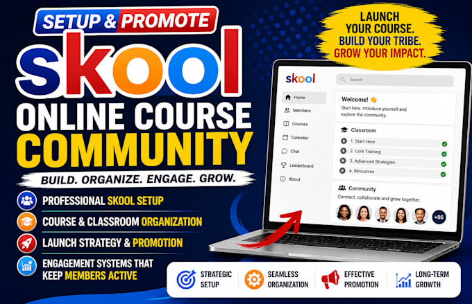 setup skool online course community, promote online course with skool