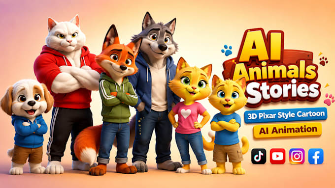 create ai animals stories 3d pixar style