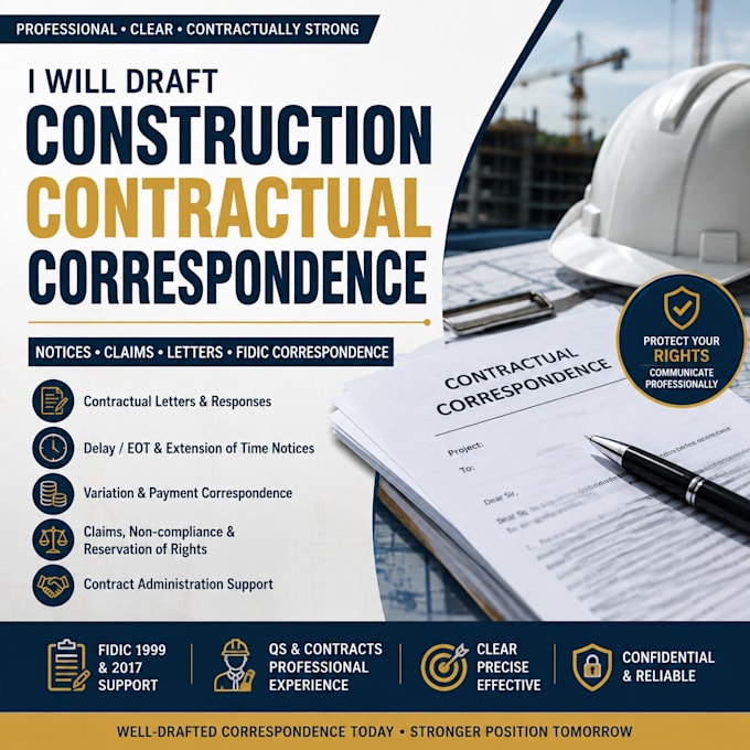 draft construction contractual letters, notices and fidic correspondences