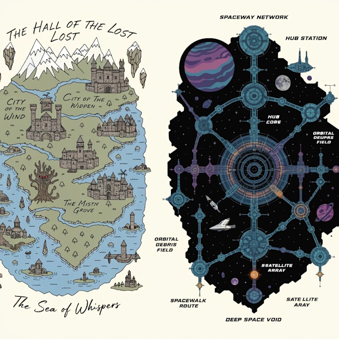 make illustrate medieval fantasy and sci fi maps