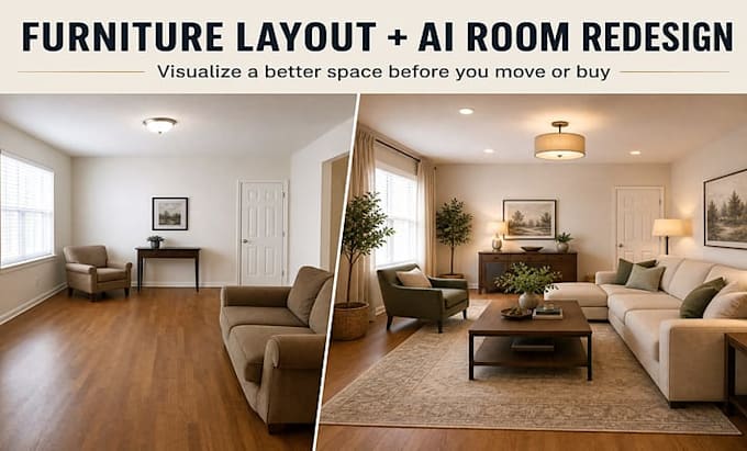 create a furniture layout and ai room redesign concept