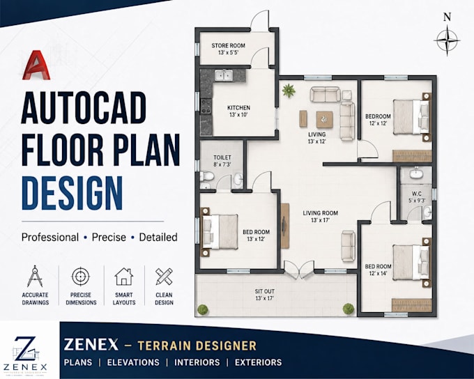 draw professional autocad floor plans from sketches