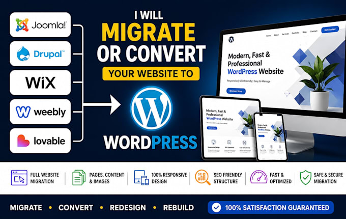migrate joomla drupal wix weebly lovable website to wordpress