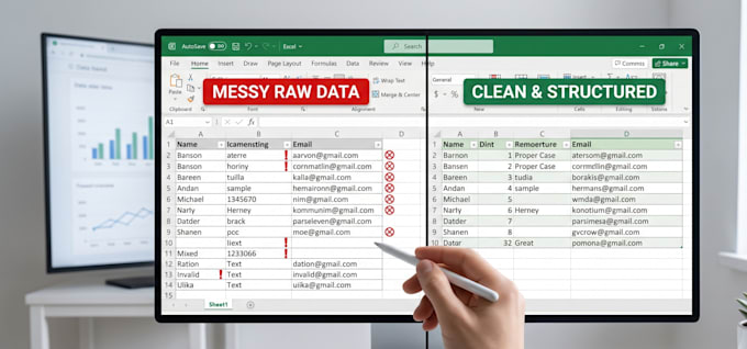 clean, format, merge, split excel data