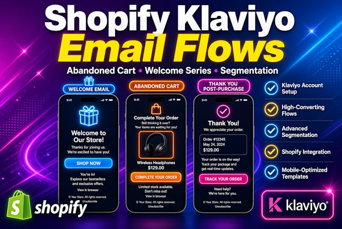 setup shopify klaviyo email flows, abandoned cart, welcome series, segmentation