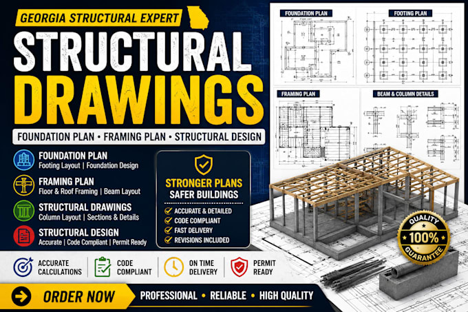 draw georgia structural design, foundation, footing, slab and framing plans