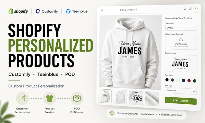 setup customily teeinblue shopify personalized print on demand pod products