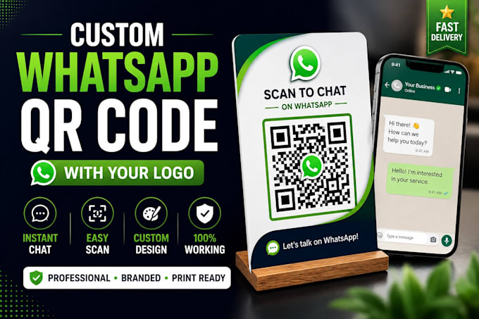 design a branded whatsapp qr code with your logo for business cards