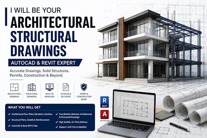 be your architectural structural drawings autocad and revit expert
