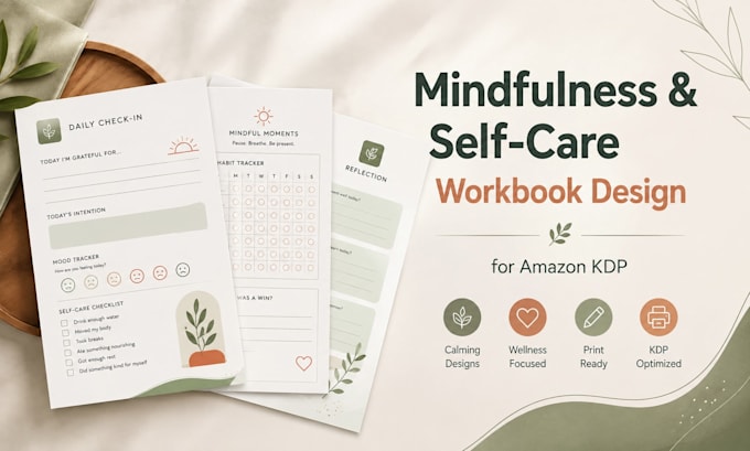 design a printable mindfulness and self care workbook for amazon KDP
