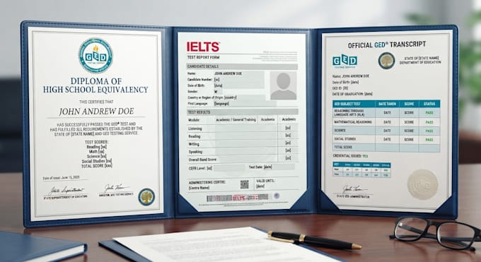 design a professional ged certificate or transcript, ielts certificate