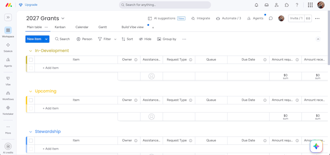 create a dashboard on monday for your grant management