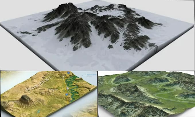 create 3d map terrain, shaded relief map and stl 3d model with real topography