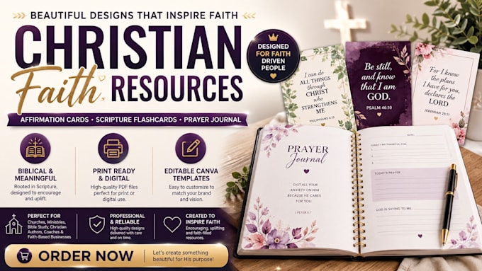 design christian affirmation cards, scripture flashcards and prayer journal