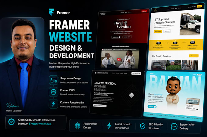design a framer website with responsive and animations