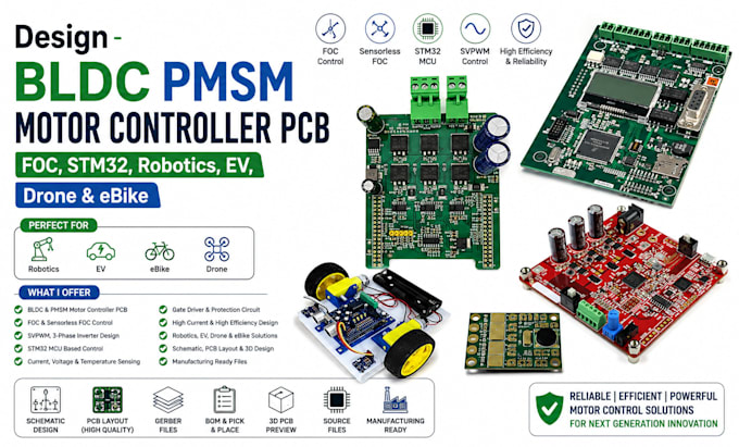 design bldc pmsm motor controller pcb foc stm32 robotics ev drone and ebike