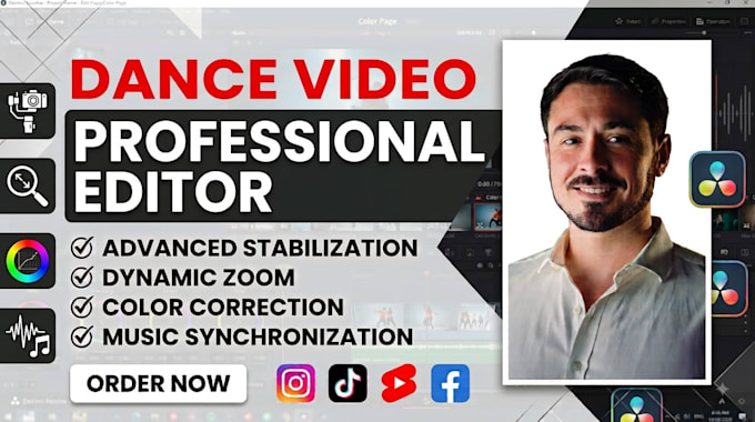 edit, stabilize, add dynamic zoom and color grade your dance video