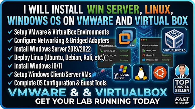 install any windows,linux os in virtual box and vmware